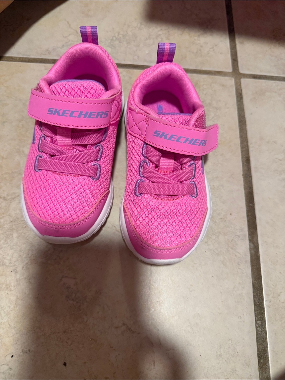 Skechers Girls' Bright Pink Mesh Hook-and-Loop Sneakers